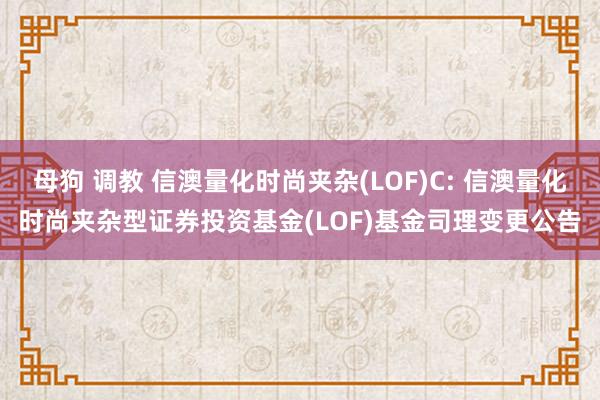 母狗 调教 信澳量化时尚夹杂(LOF)C: 信澳量化时尚夹杂型证券投资基金(LOF)基金司理变更公告