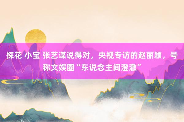 探花 小宝 张艺谋说得对，央视专访的赵丽颖，号称文娱圈“东说念主间澄澈”