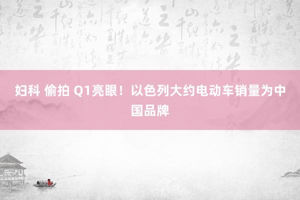 妇科 偷拍 Q1亮眼！以色列大约电动车销量为中国品牌