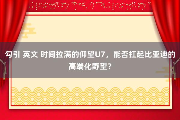 勾引 英文 时间拉满的仰望U7，能否扛起比亚迪的高端化野望？
