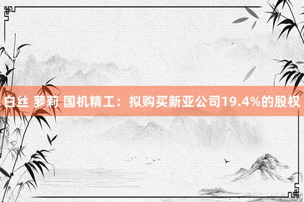 白丝 萝莉 国机精工：拟购买新亚公司19.4%的股权