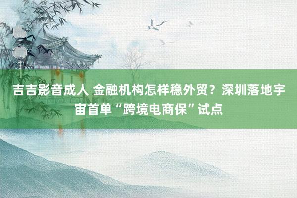 吉吉影音成人 金融机构怎样稳外贸？深圳落地宇宙首单“跨境电商保”试点