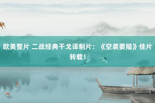 欧美整片 二战经典干戈译制片：《空袭要隘》佳片转载！